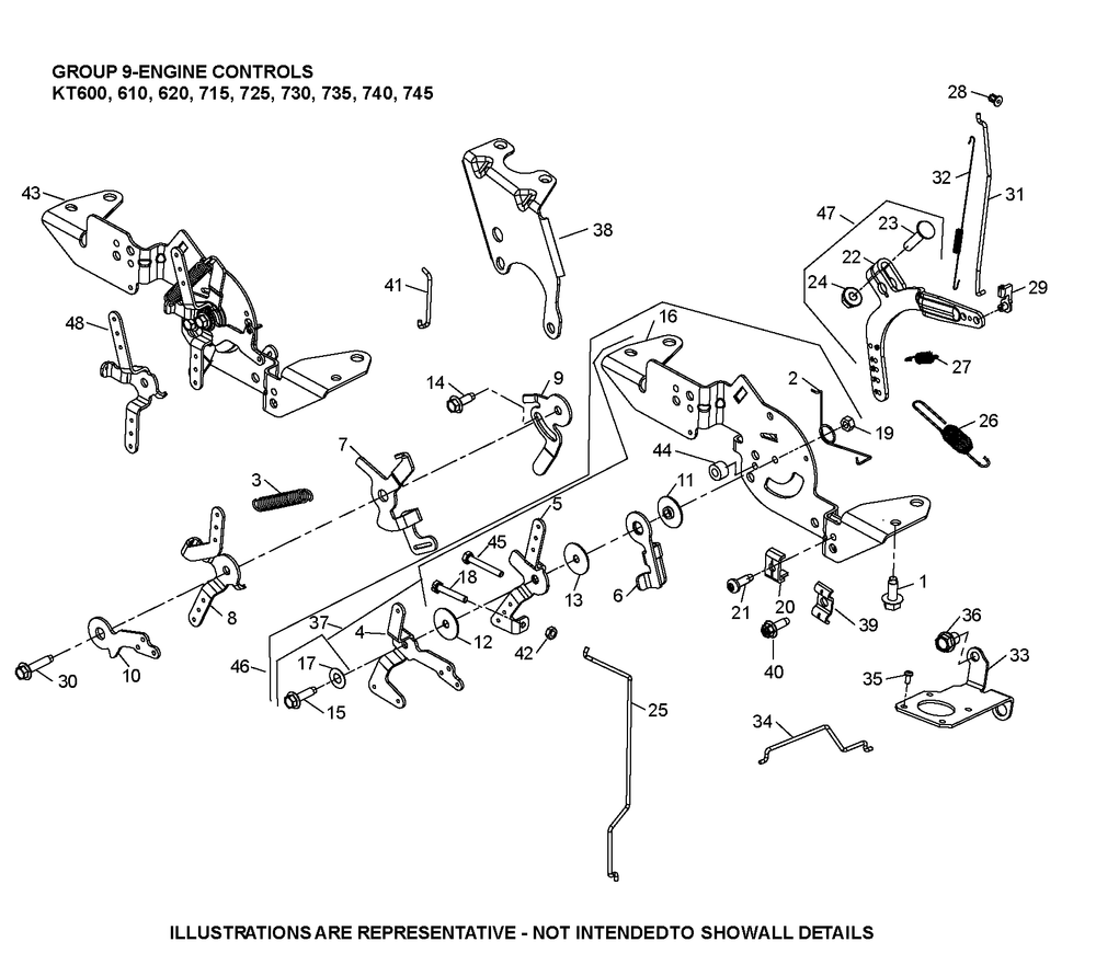 Kt740-3097 Engine Controls Diagram and Parts List for KT740-3097  Cub Cadet Lawn Tractor